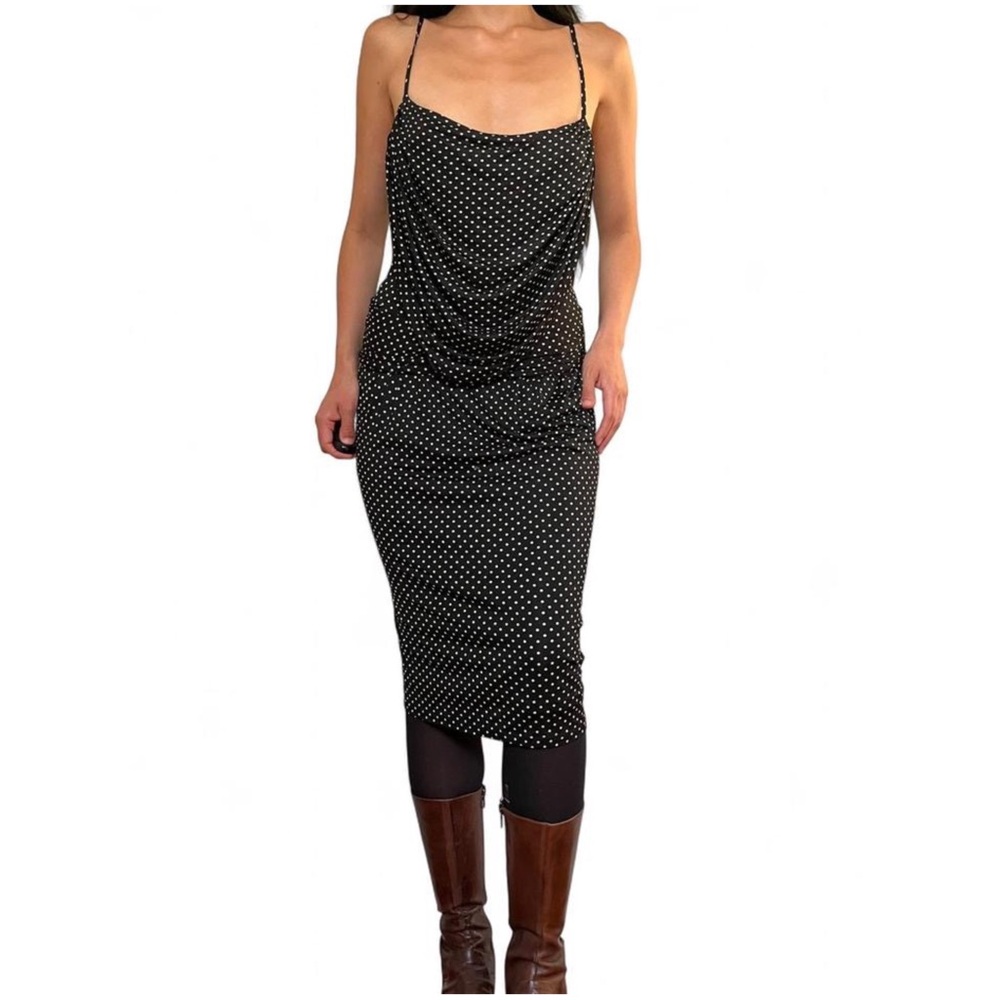 y2k designer MaxMara Black and White Slip Dress Cowl Neck Midi